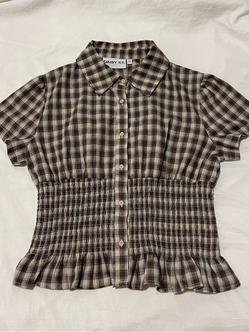 Daisy St. Honey Smocked Short Sleeve Button Down